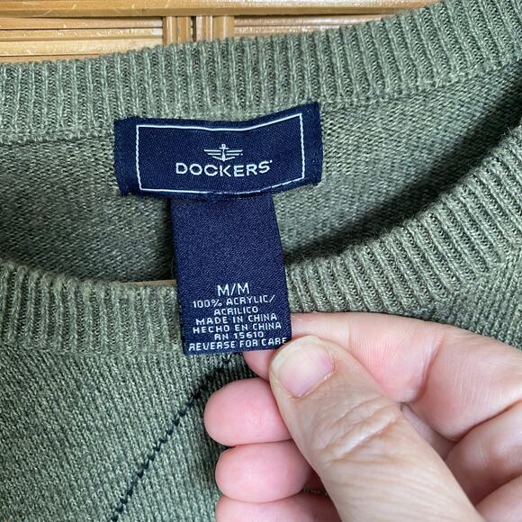 Dockers Men’s Green Argyle Knit Sweater Pullover Size M Medium Acrylic Crewneck - Picture 3 of 6